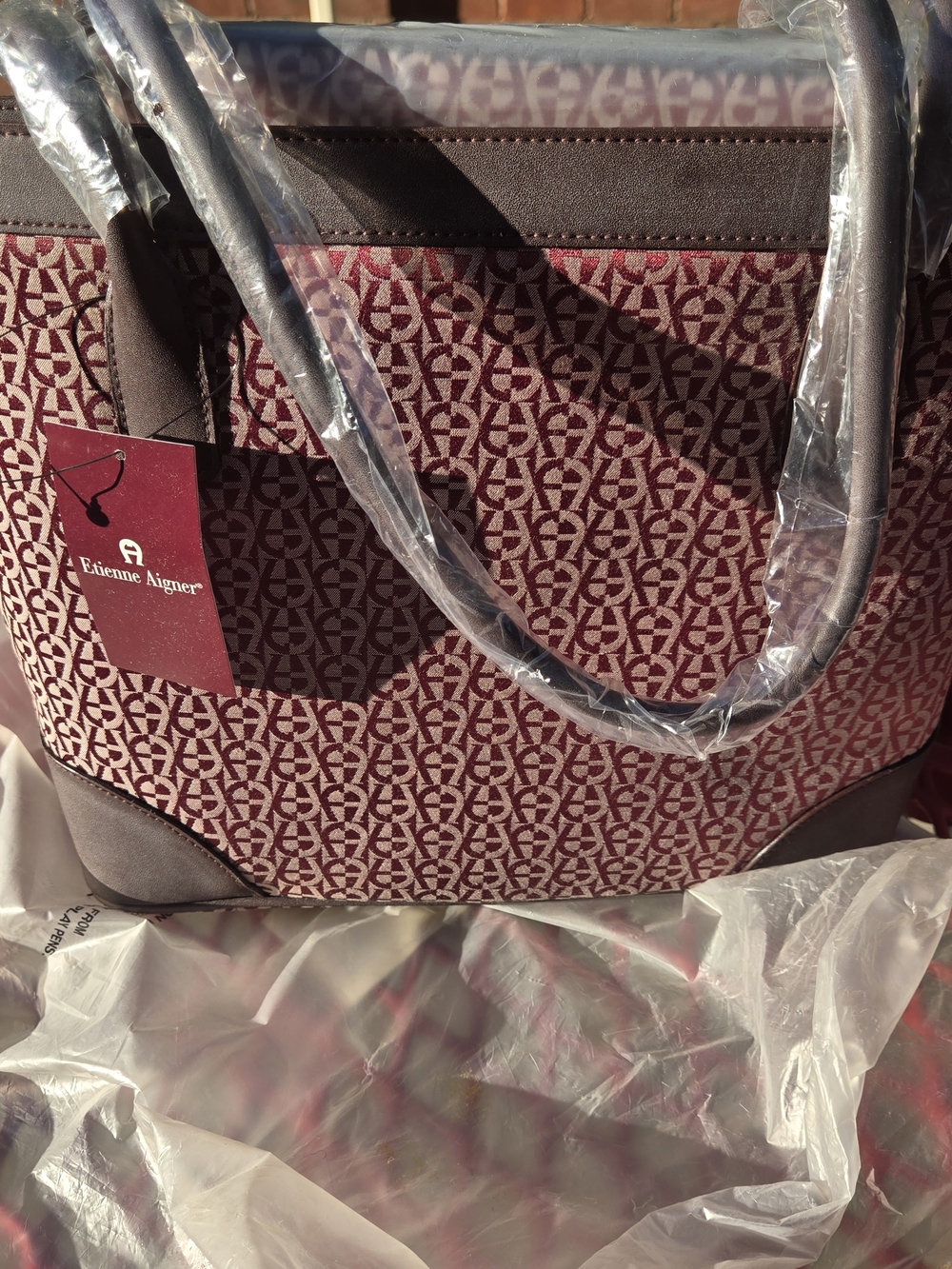 Etienne Aigner Women's Burgundy Patterned Tote Bag